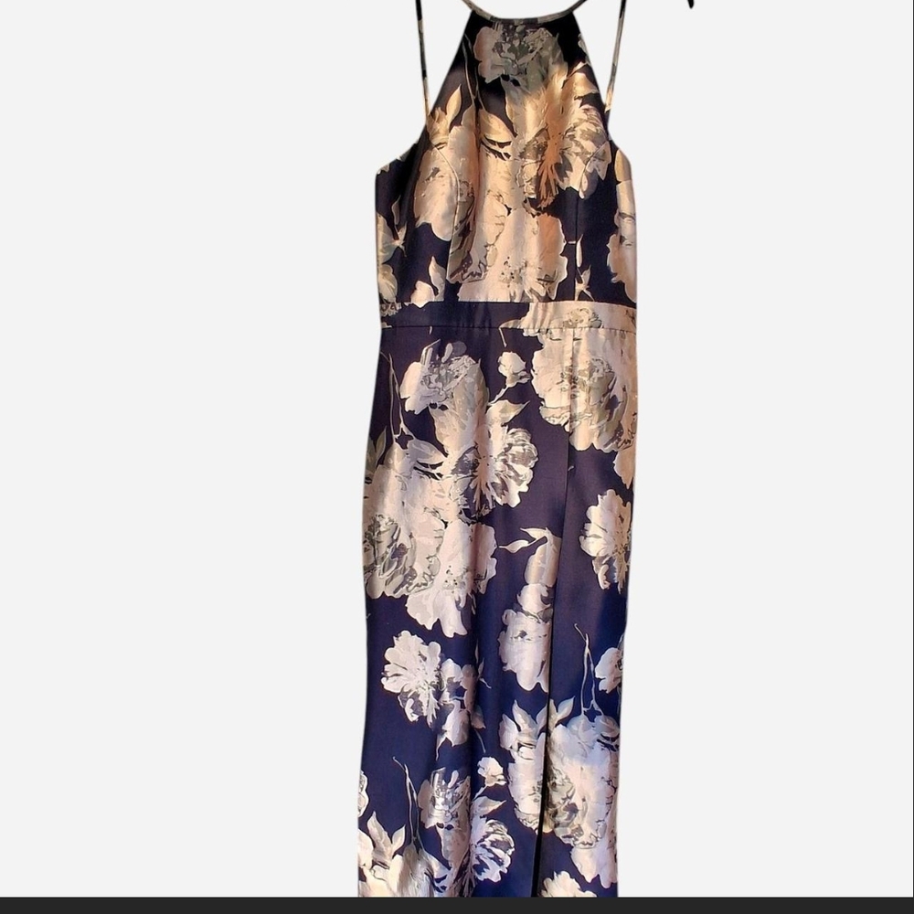 Lord & Taylor Blue and Cream Floral Maxi Dress
